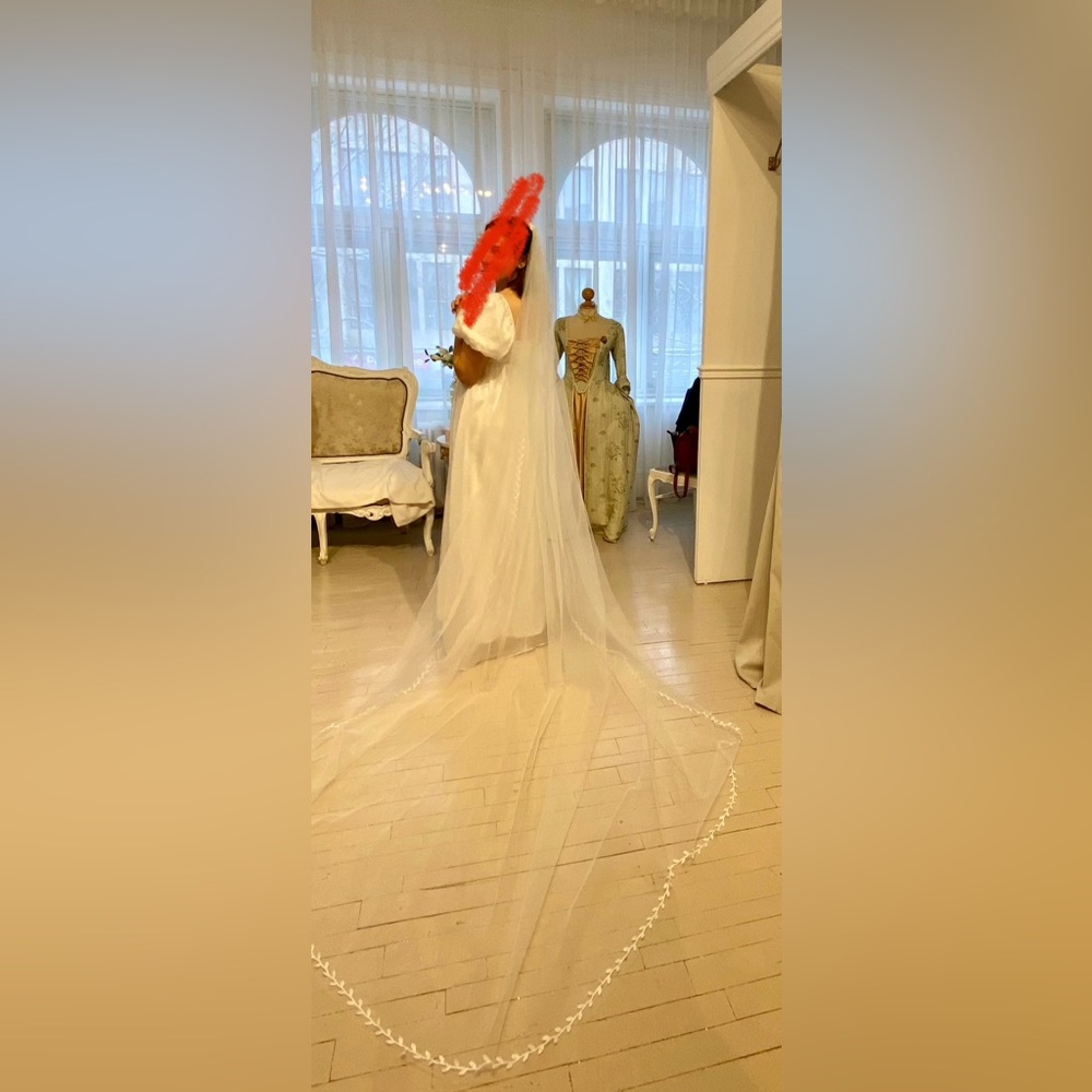 Long cathedral bridal wedding veil with embroidery and pearl details